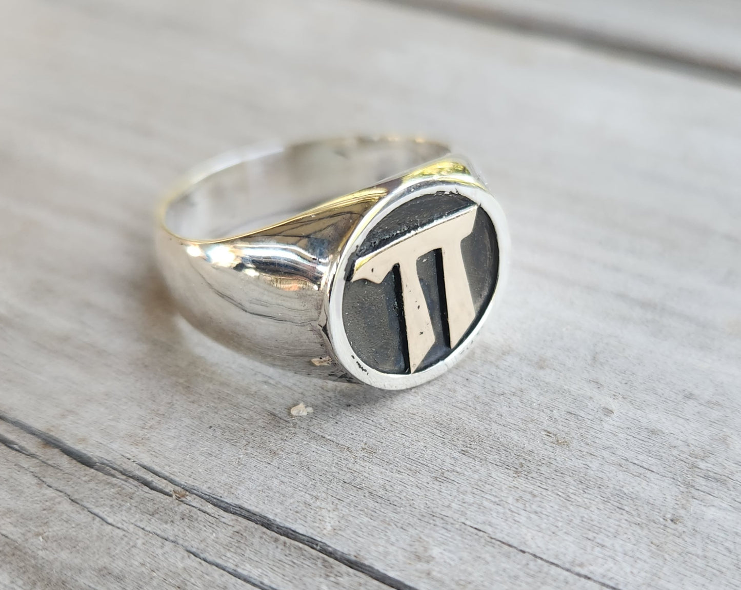 Gold chai signet ring 9k symbol on sterling silver band, Jewish "life"symbol,Hebrew vitality, good luck, spiritual, handmade