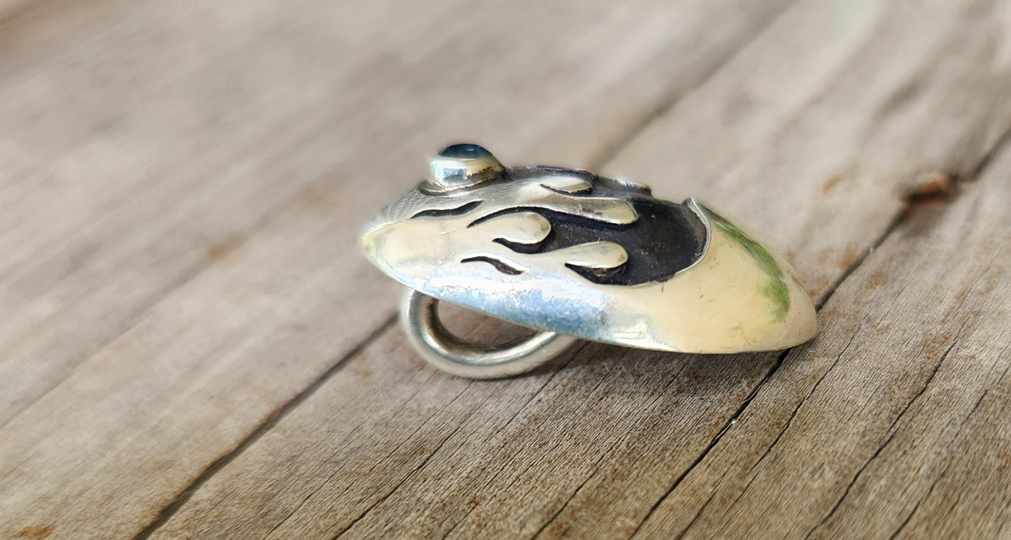 flame pendant,925 sterling silver,modern heavy ornate,handmade