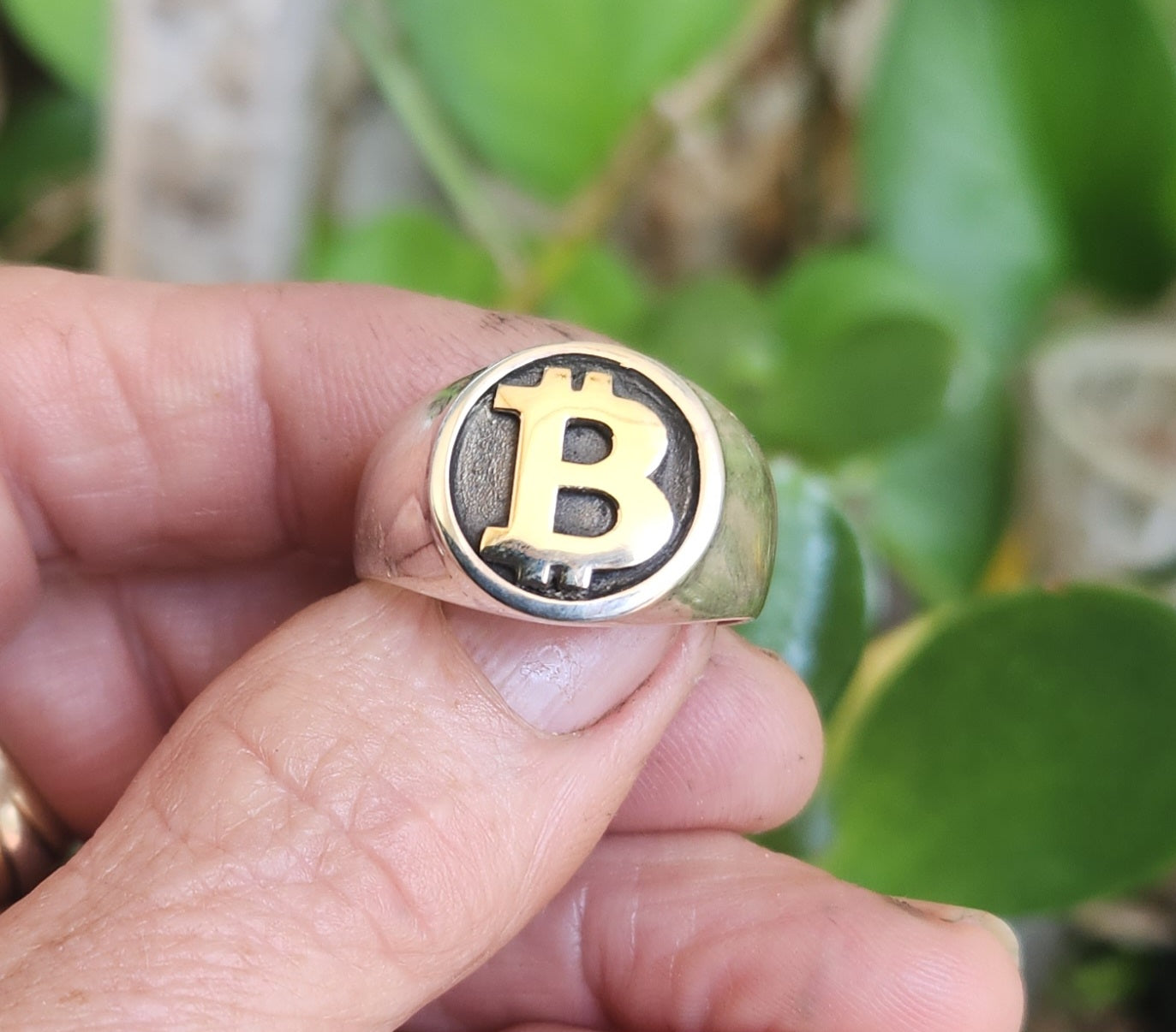 Bitcoin ring,925  sterling silver,solid signet, unisex ring