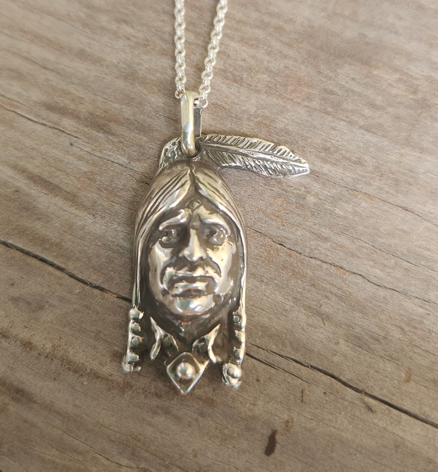Indian chief pendant,925 sterling silver,native american