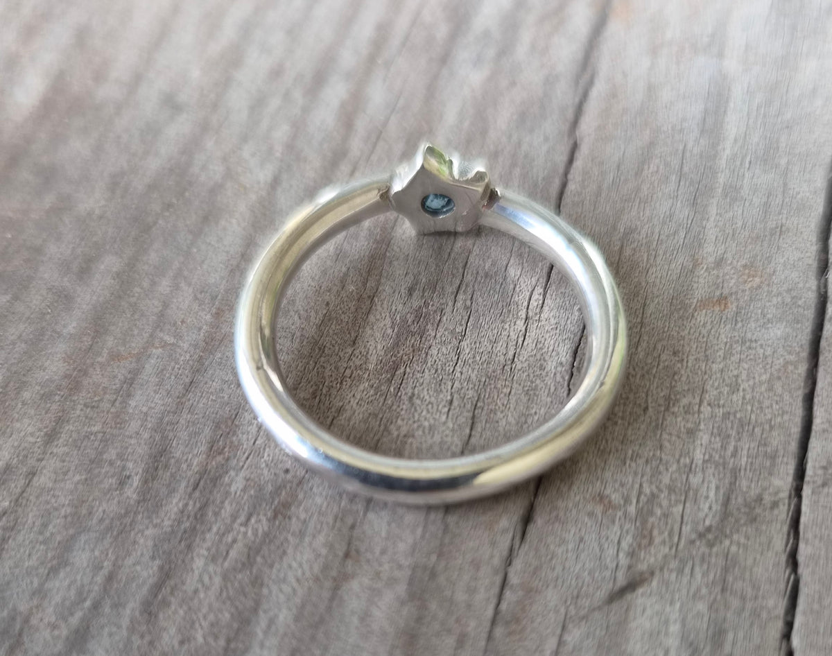 Star cz ring,925 sterling silver,2.5 mm halo band