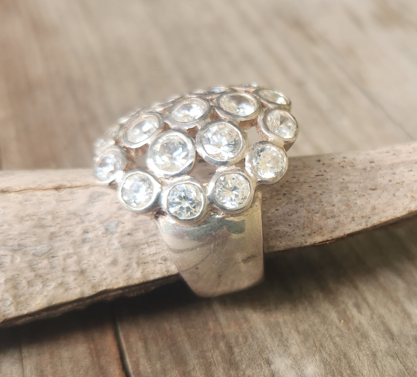 Large cz flower cluster ring,925 sterling,multi stone,cubic zircon ring