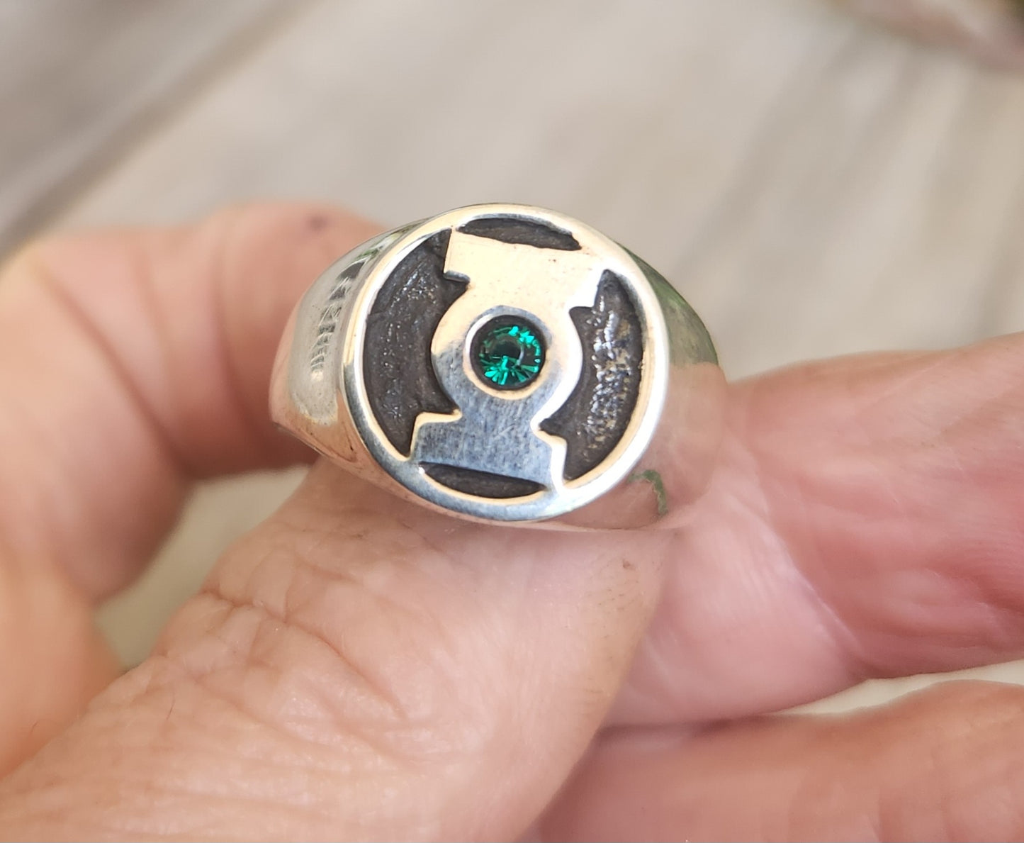 Green lantern ring ,925 sterling silver,DC comics vintage ring,round signet