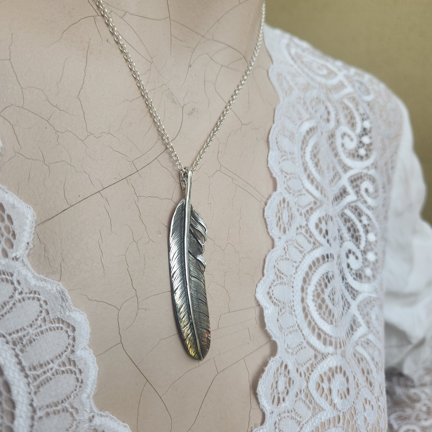 Large feather pendant,925 sterling silver,eagle feather,indian,gypsy,hippy,boho,long necklace