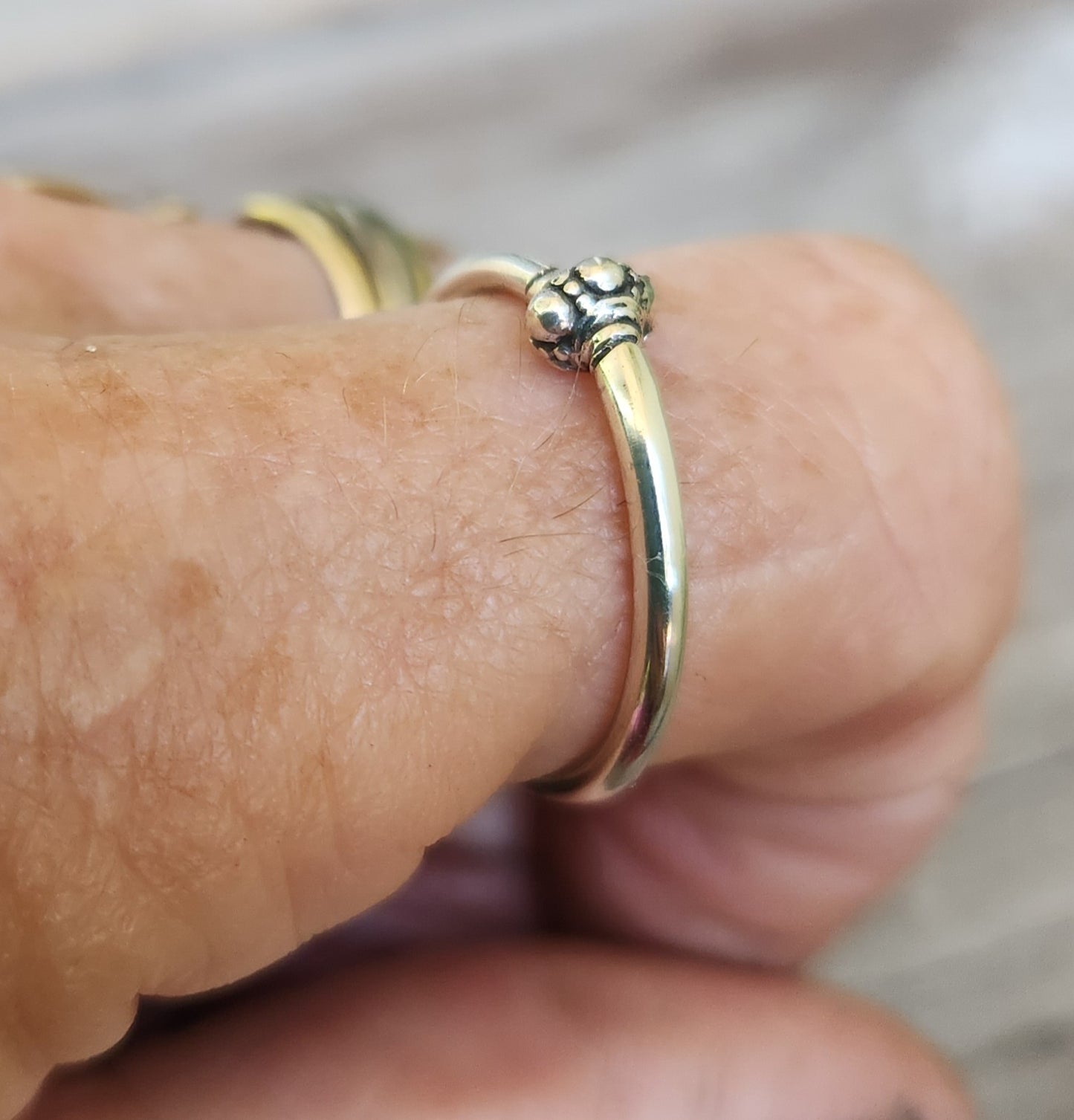 Silver bead stacker ring,925 sterling silver, 9k gold bead and sterling silver