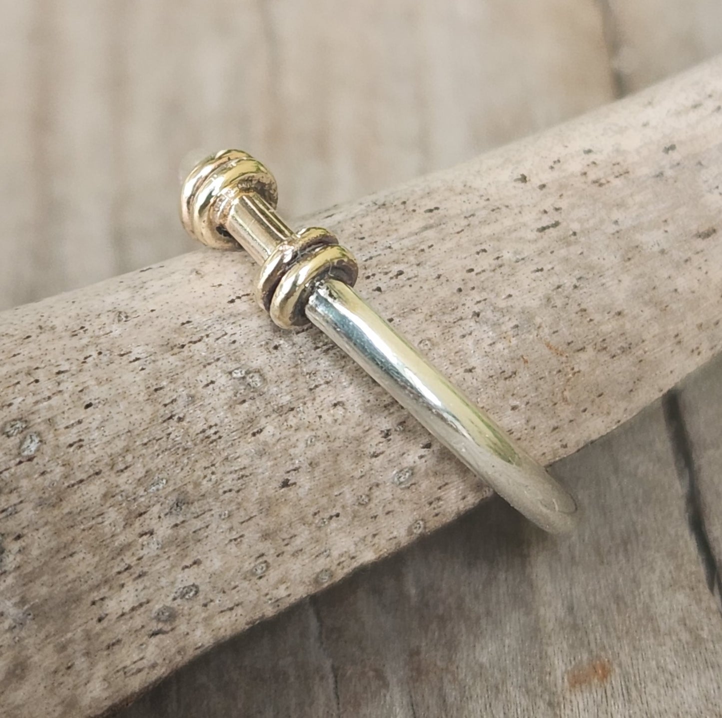 Two tone coil ring,solid 9ct/9k gold and sterling silver,2mm band,solid gold wire wrap