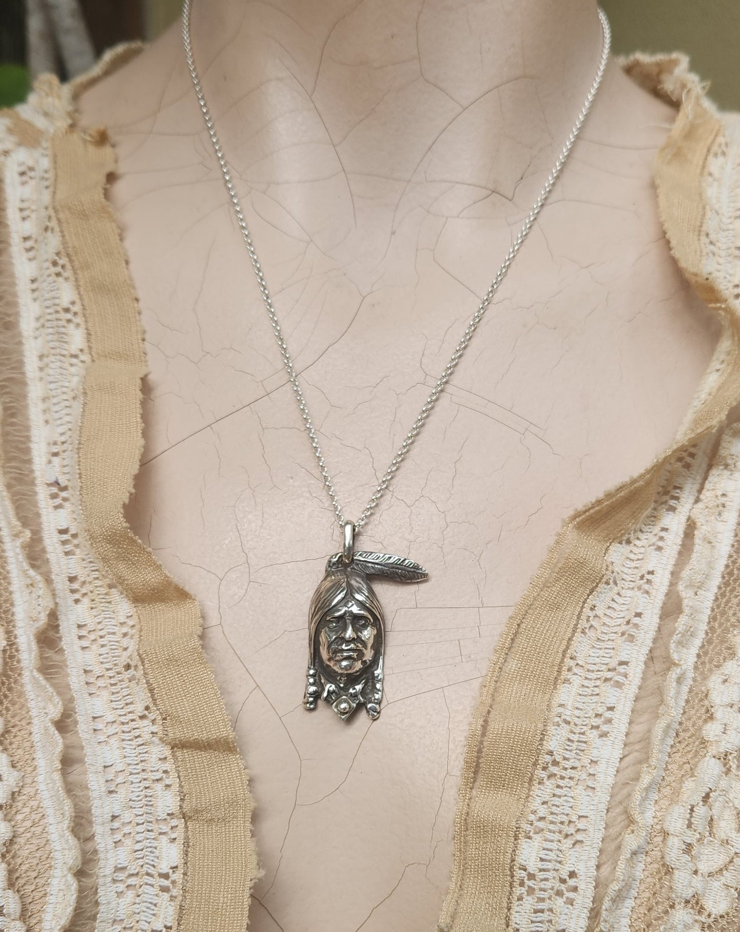 Indian chief pendant,925 sterling silver,native american