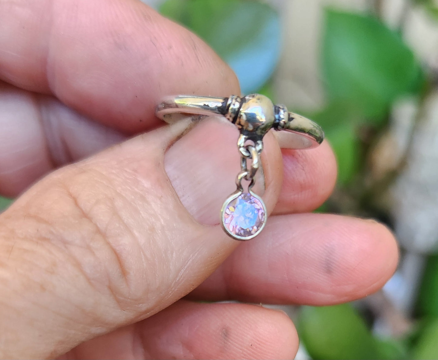 Pink cz dangling ring,925 sterling silver,cz,2mm halo mixed metal ring,thin stacker ring,
