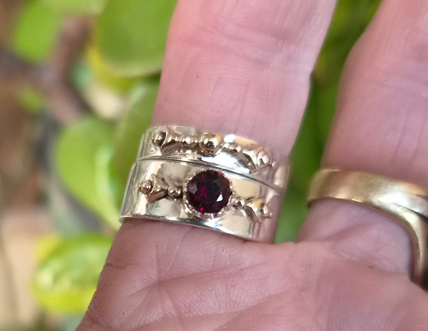 Mixed metal ring,9k gold top 925 sterling silver band, cz two tone