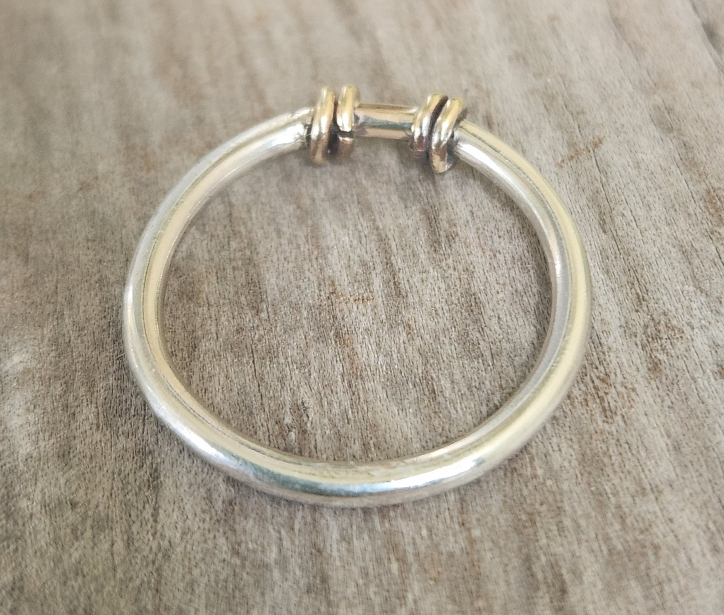 Two tone coil ring,solid 9ct/9k gold and sterling silver,2mm band,solid gold wire wrap