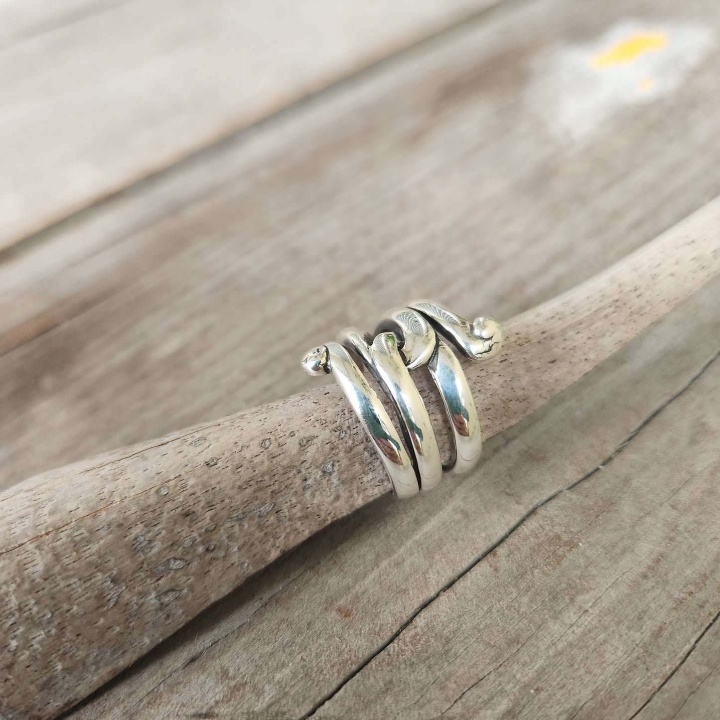 long silver ring,925 sterling,swirl,boho,gypsy,hippy,triple band.