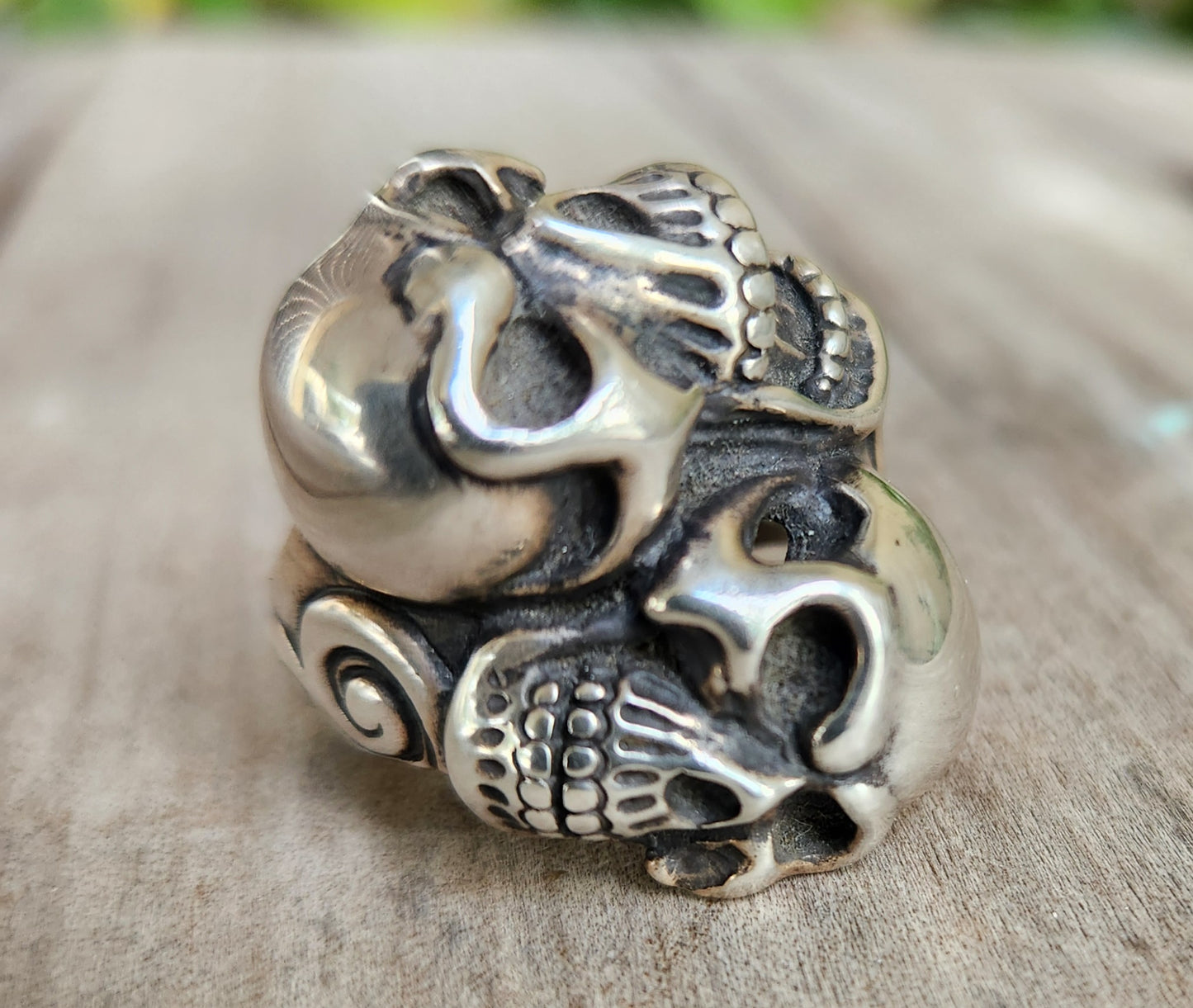 Large Skull ring,925 sterling silver,chunky double skull   steampunk,gothic,Keith Richard's skull, punk,biker,hand made,pirate,medievil,mens fashion,