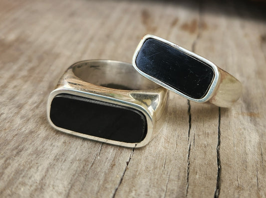 Large Rectangle ring,black acyrlic ring,sterling silver,chunky,handmade,Micheal Hutchence inxs
