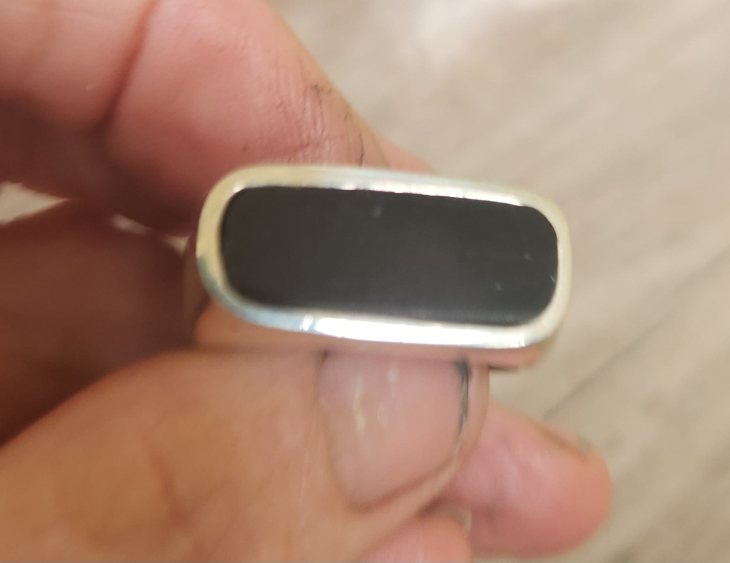 Large Rectangle ring,black acyrlic ring,sterling silver,chunky,handmade,Micheal Hutchence inxs