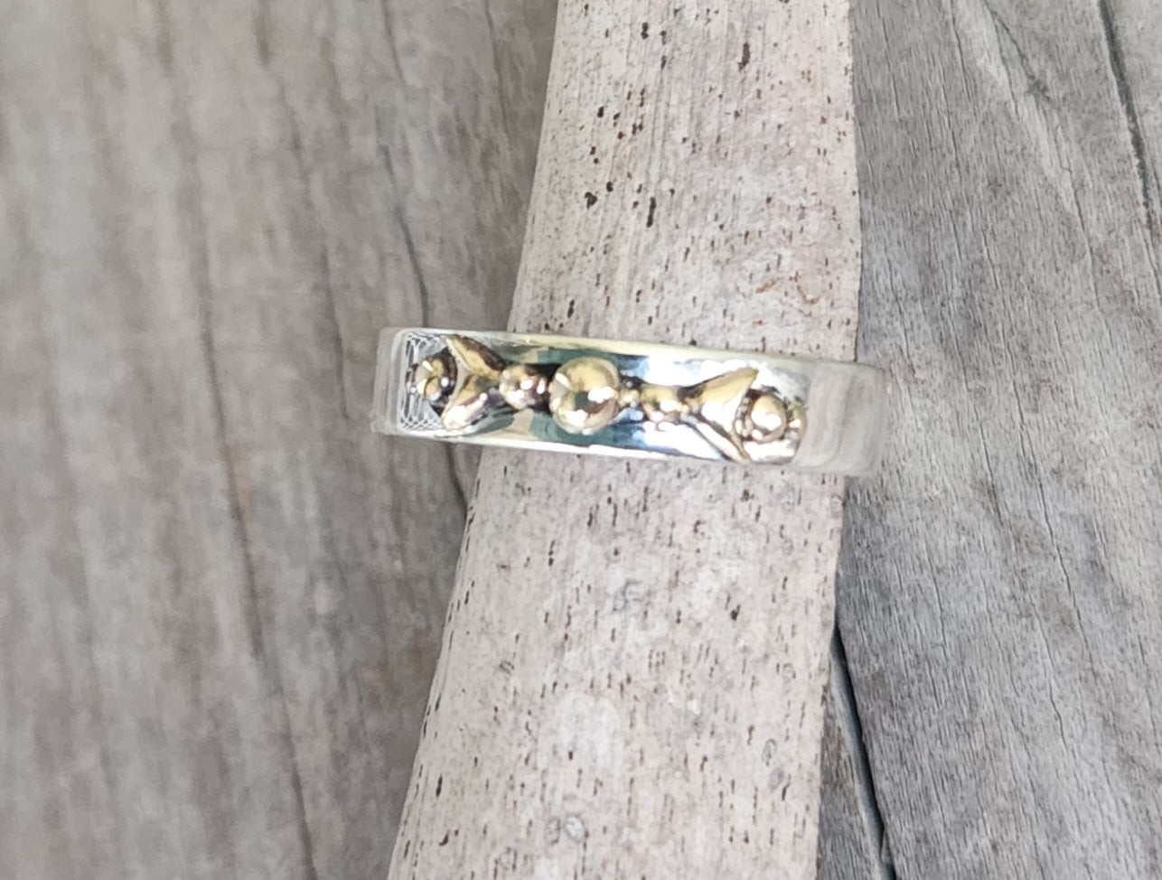 Mixed metal ring,9k gold ball top 925 sterling silver band, mixed metal.
