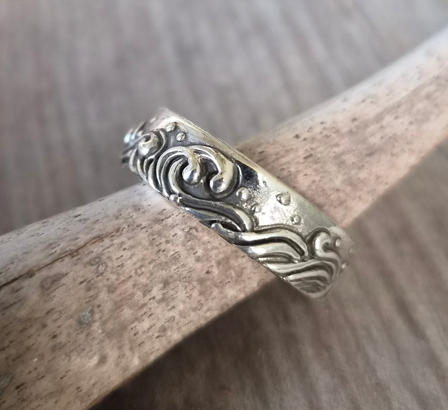 wave ring,japanese tattoo,sterling silver,japanese wave art,surfer band,rustic band,thick silver wedding,chunky band