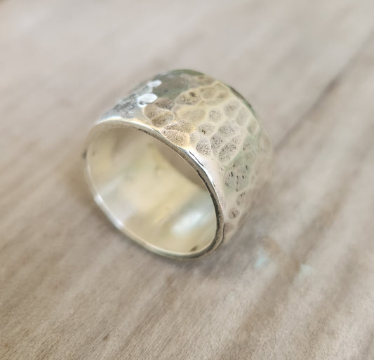 Wide hammered silver ring,925 sterling silver, industrial,nugget