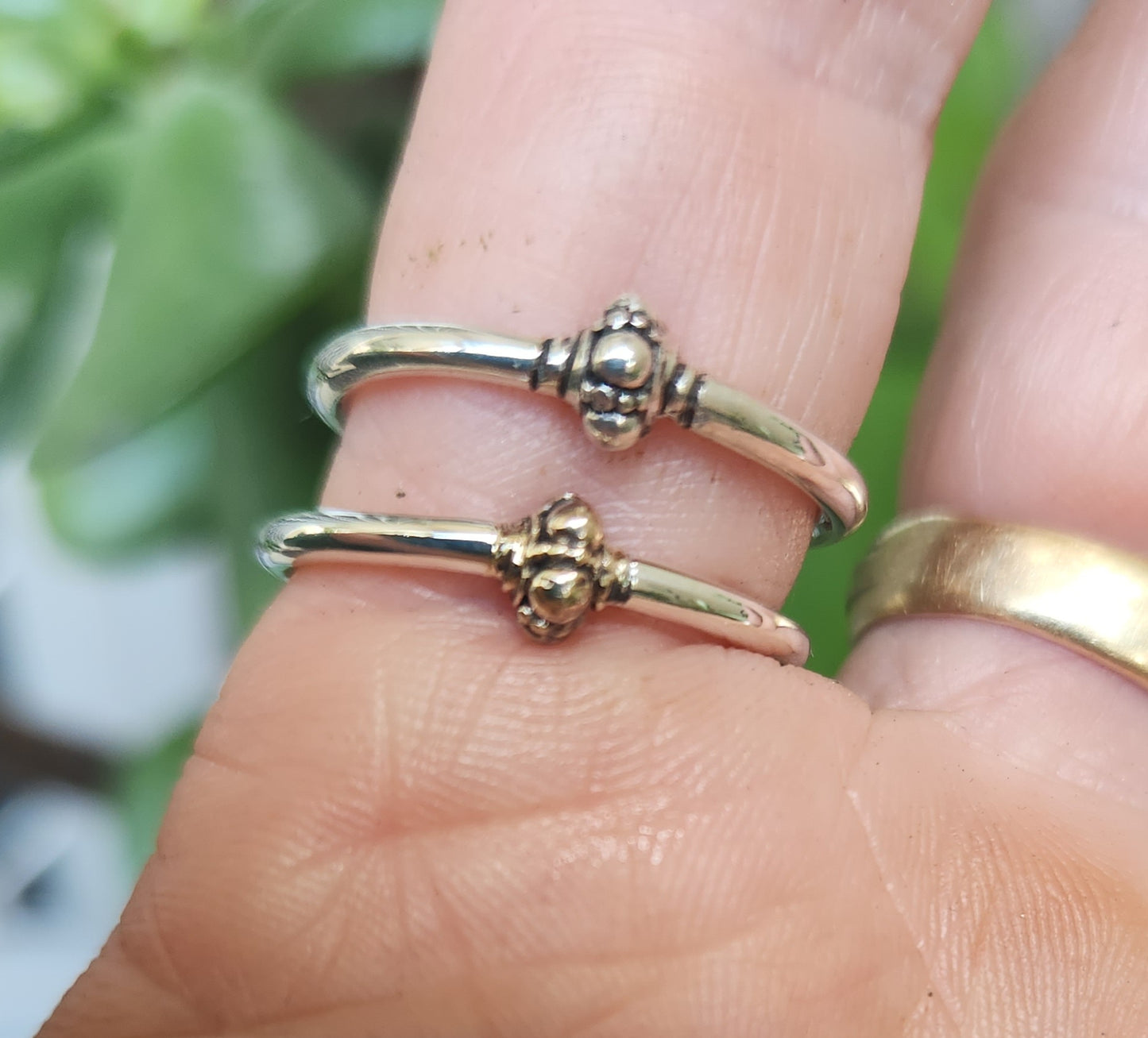 Silver bead stacker ring,925 sterling silver, 9k gold bead and sterling silver