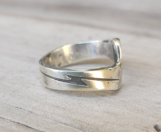Lightening bolt ring,925 sterling silver,solid cross over band,handmade