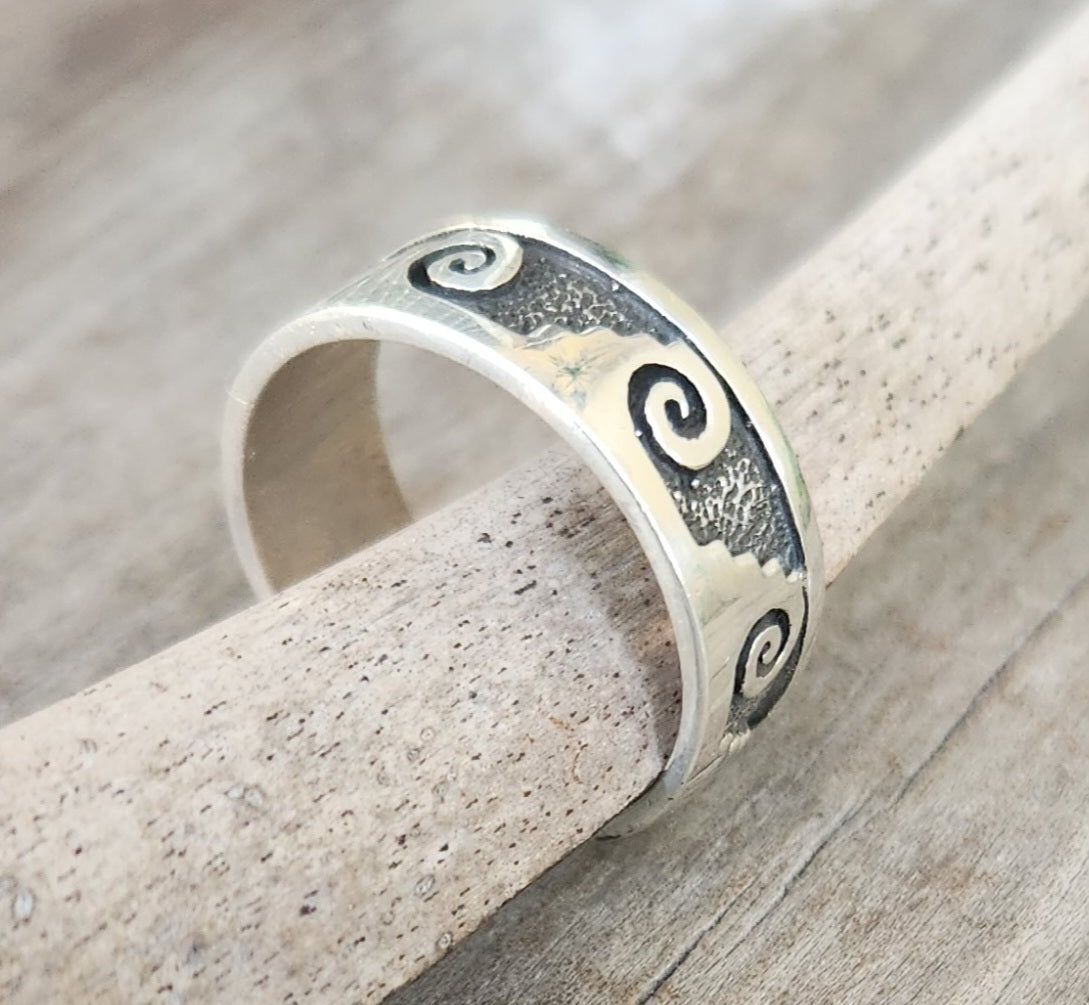 Wave Surf ring,925 sterling silver,aztec ocean sea wedding ring