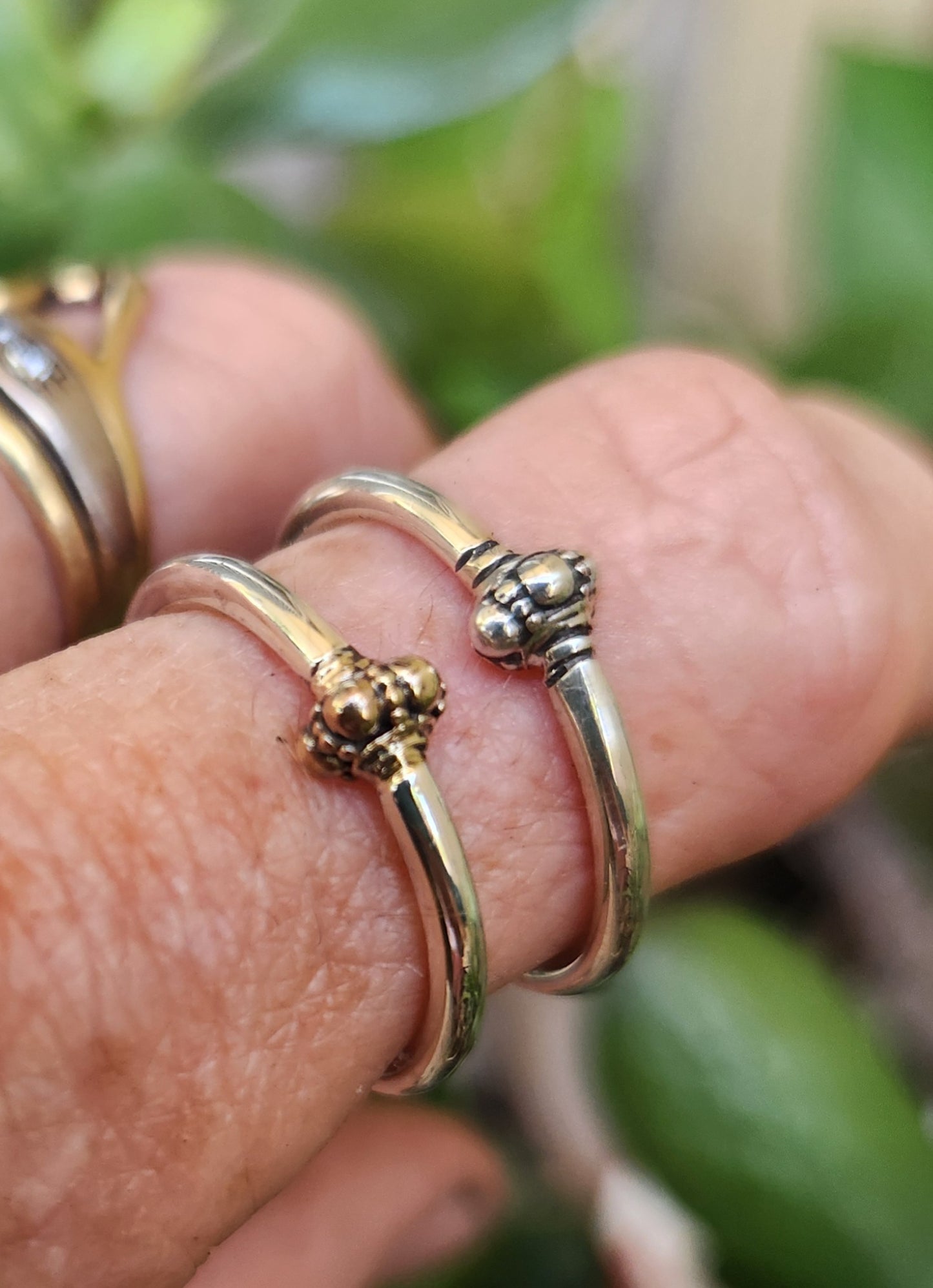 Mixed metal ring,9k gold ball top 925 sterling silver band, mixed metal.