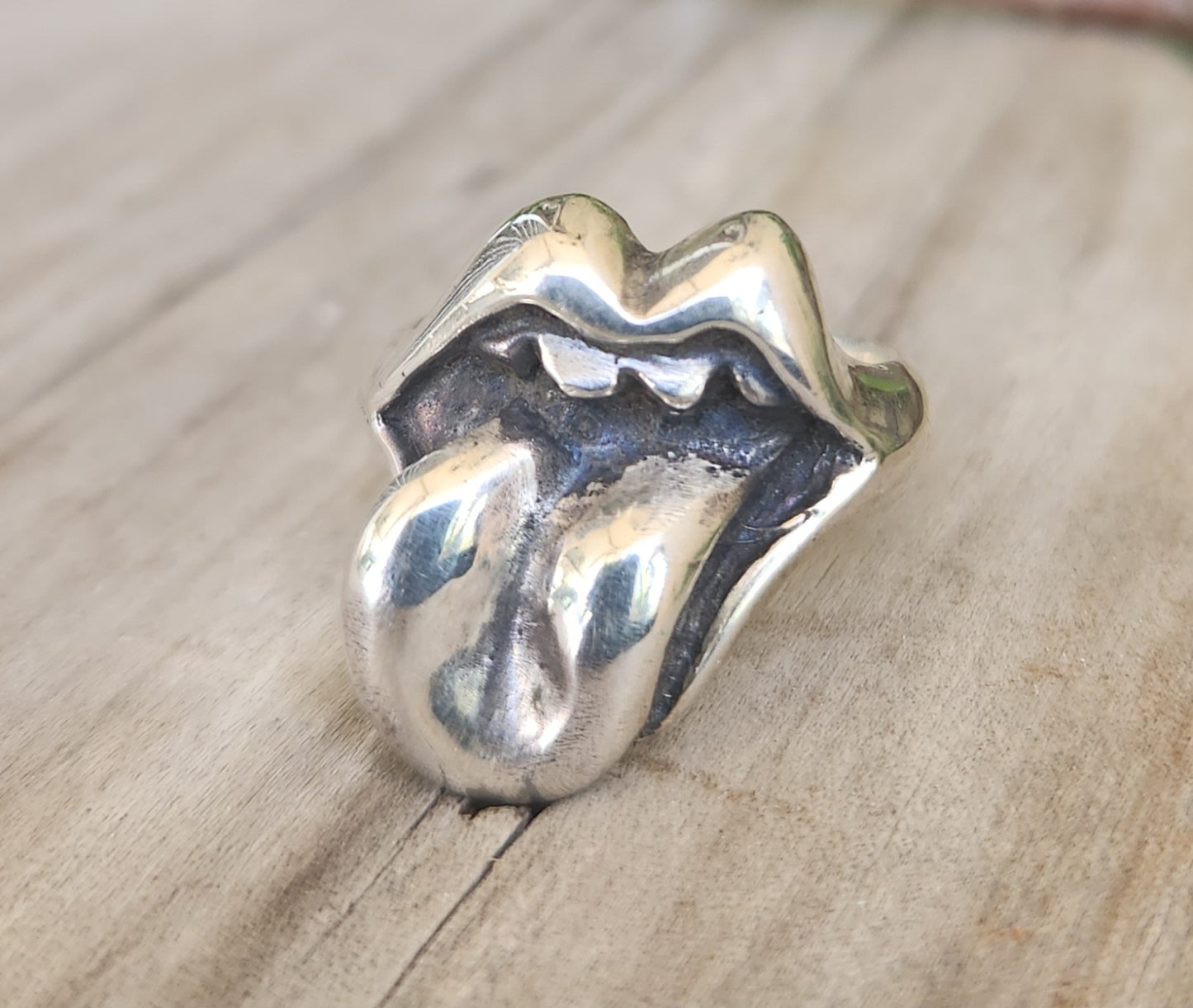 Mouth tongue ring,925 sterling silver,vintage rolling Stone ring.
