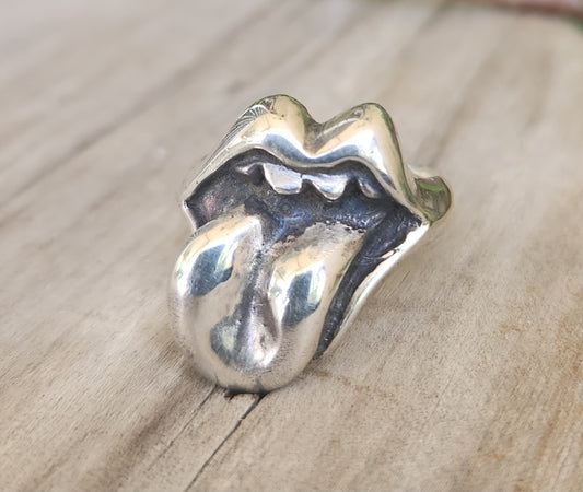 Mouth tongue ring,925 sterling silver,vintage rolling Stone ring.