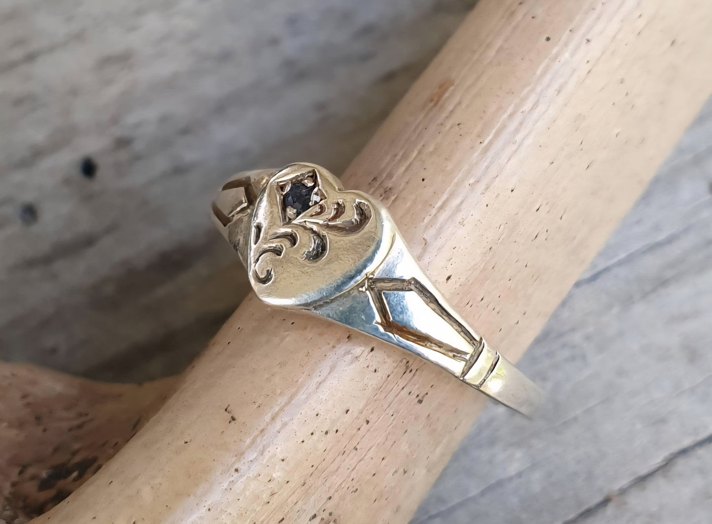 Signet sapphire heart ring,sterling silver,tiny heart,engraved signet,pinkie signet,girls signet ring,heart signet