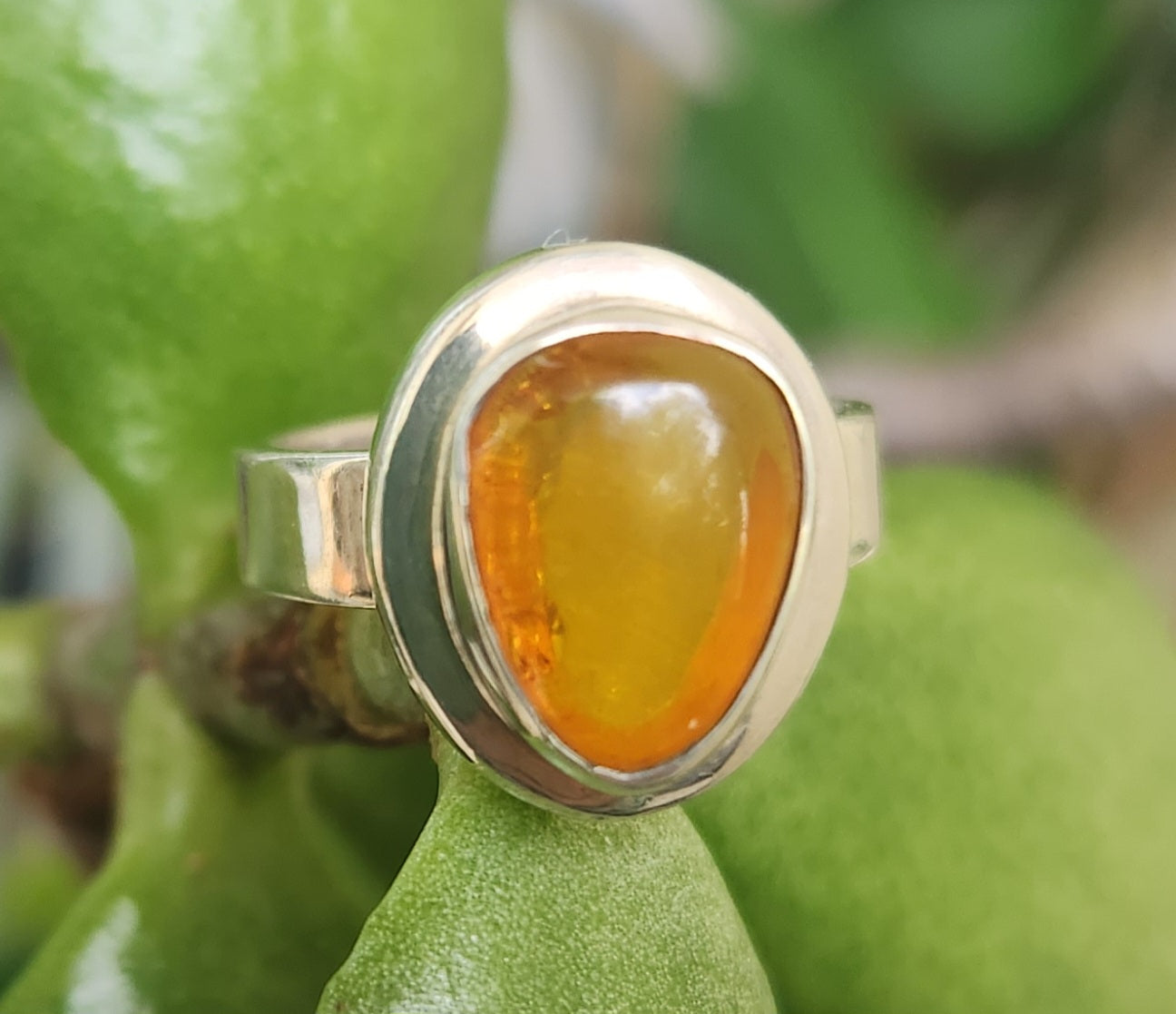 Amber ring,925 sterling silver,pear shaped,boho minimalist ,new age handmade