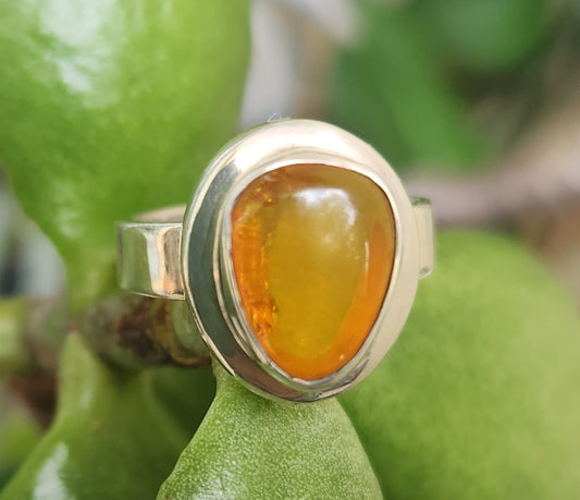 Amber ring,925 sterling silver,pear shaped,boho minimalist ,new age handmade