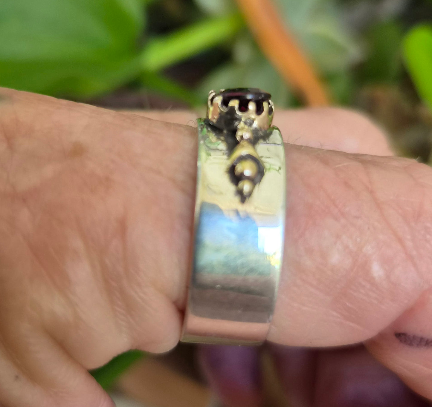 Mixed metal ring,9k gold top 925 sterling silver band, cz two tone