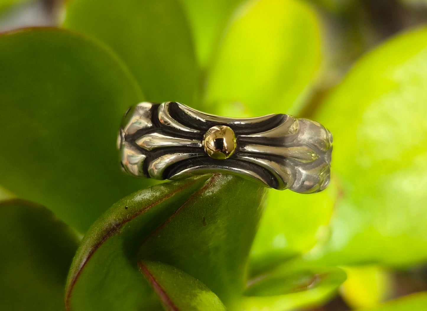 Two tone ring,9k Gold ball on 925 sterling silver band,vintage