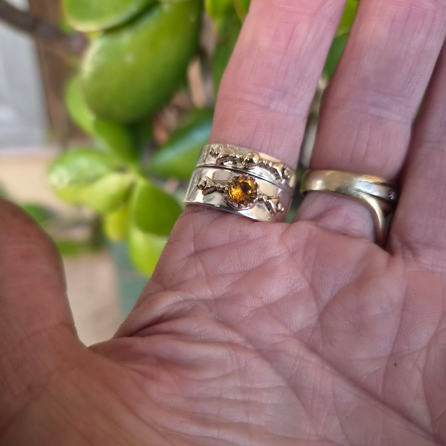 Mixed metal ring,9k gold top 925 sterling silver band, cz two tone