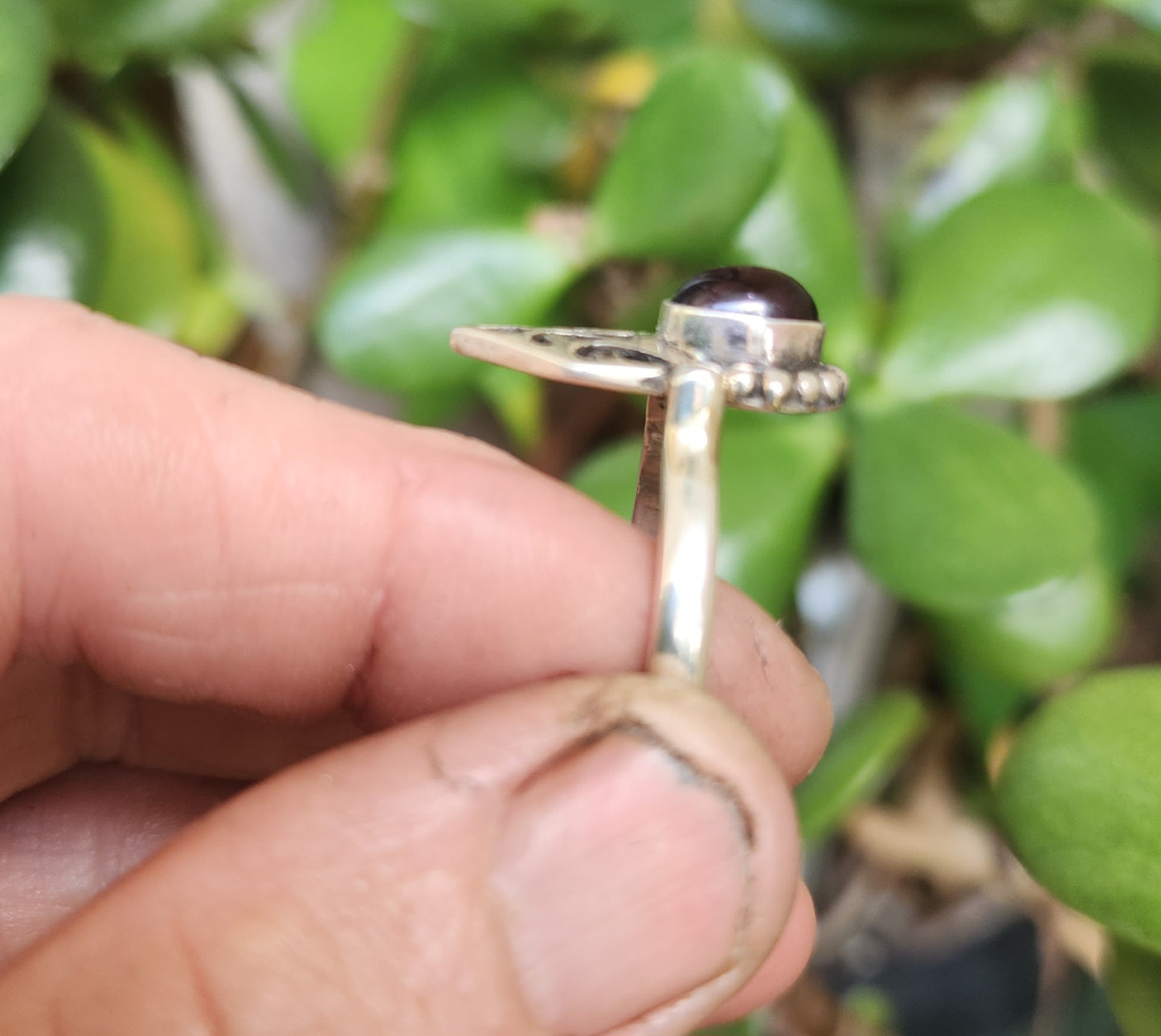 Garnet cabachon ring,925 sterling silver handmade,amethyst,turquoise ,mother of pearl