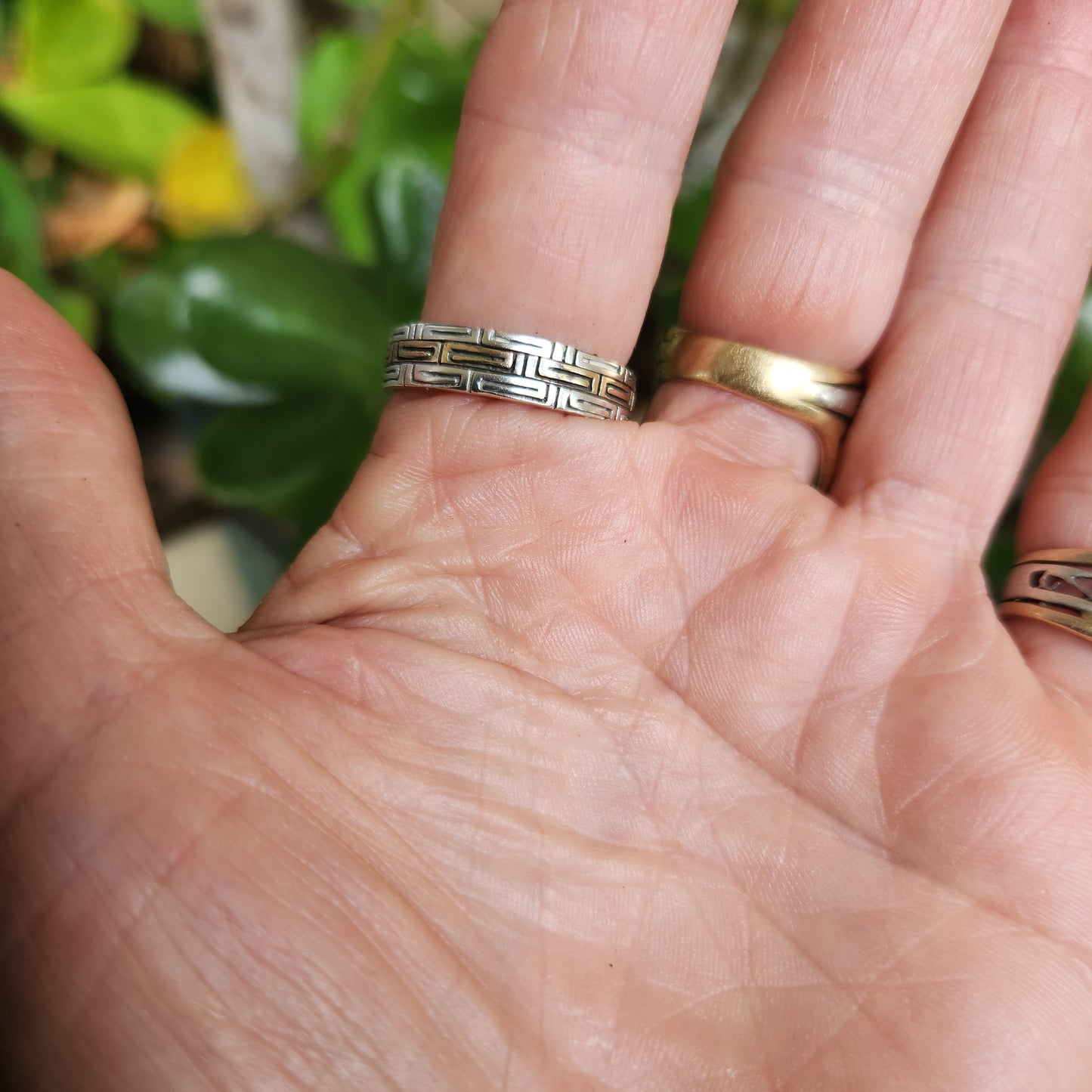 Two tone band,tribal Aztec ring,9k gold and sterling silver,rustic wedding,boho,gypsy,handmade,goddess,designer ring