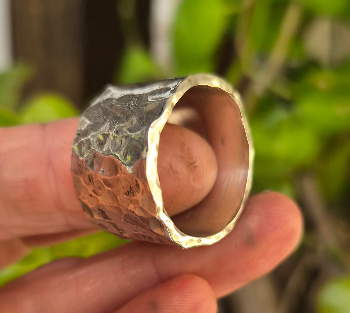 Wide silver hammered ring,15mm 925 sterling silver,rustic handmade wedding ring