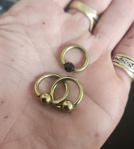 Titanium ring and ball bcr,captive bead ring,2 x 12 gauge earrings,nipple,belly ring,genital