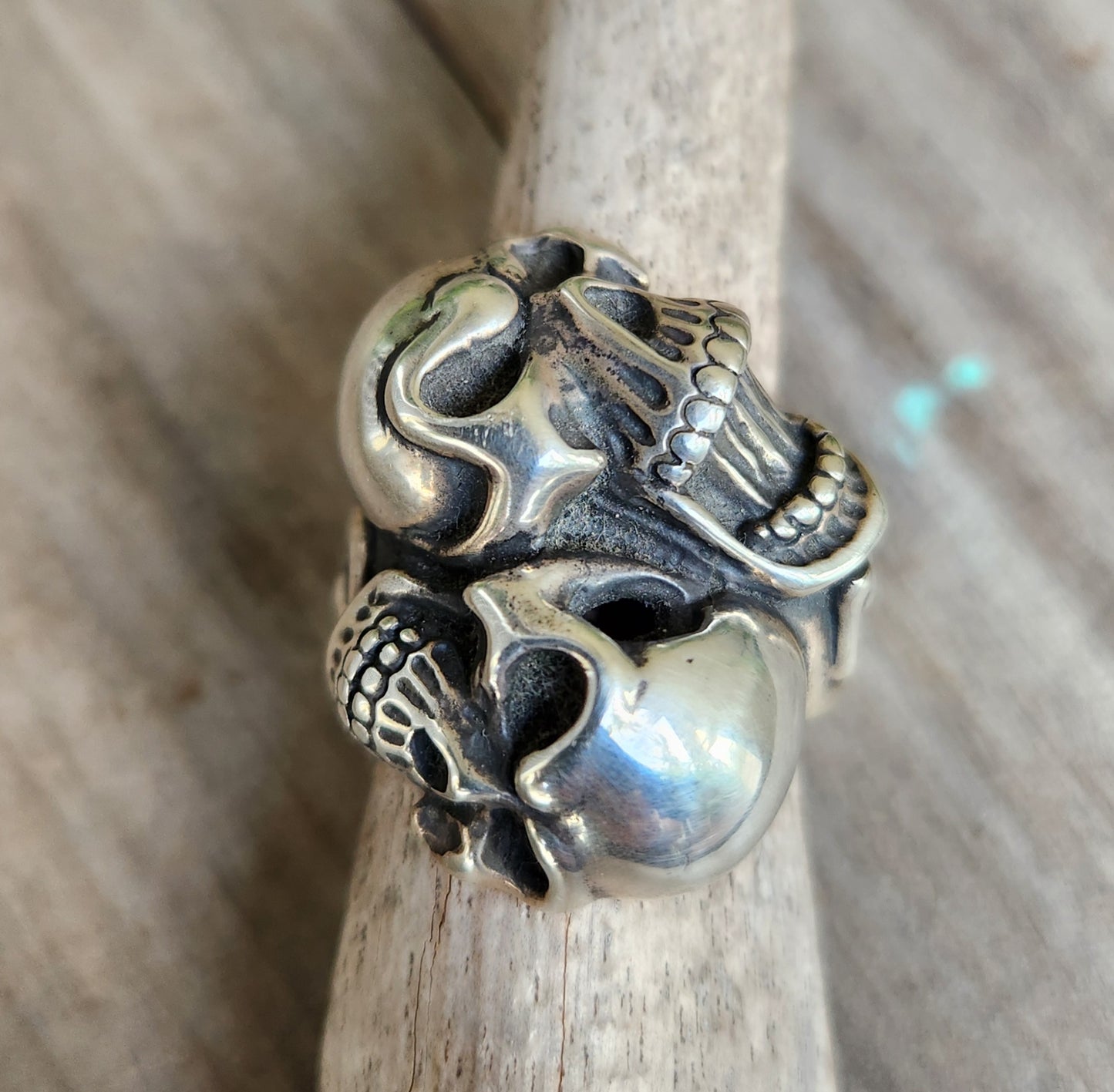 Large Skull ring,925 sterling silver,chunky double skull   steampunk,gothic,Keith Richard's skull, punk,biker,hand made,pirate,medievil,mens fashion,