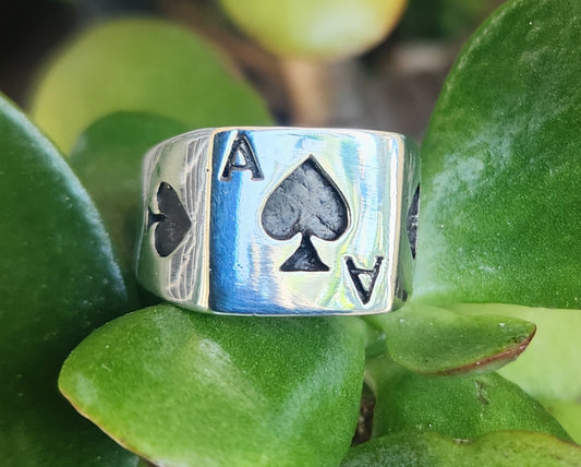 Ace of spades ring,925 sterling silver gambling, cards,Vegas wedding, sterling silver ring,black Jack,signet ring,hand made