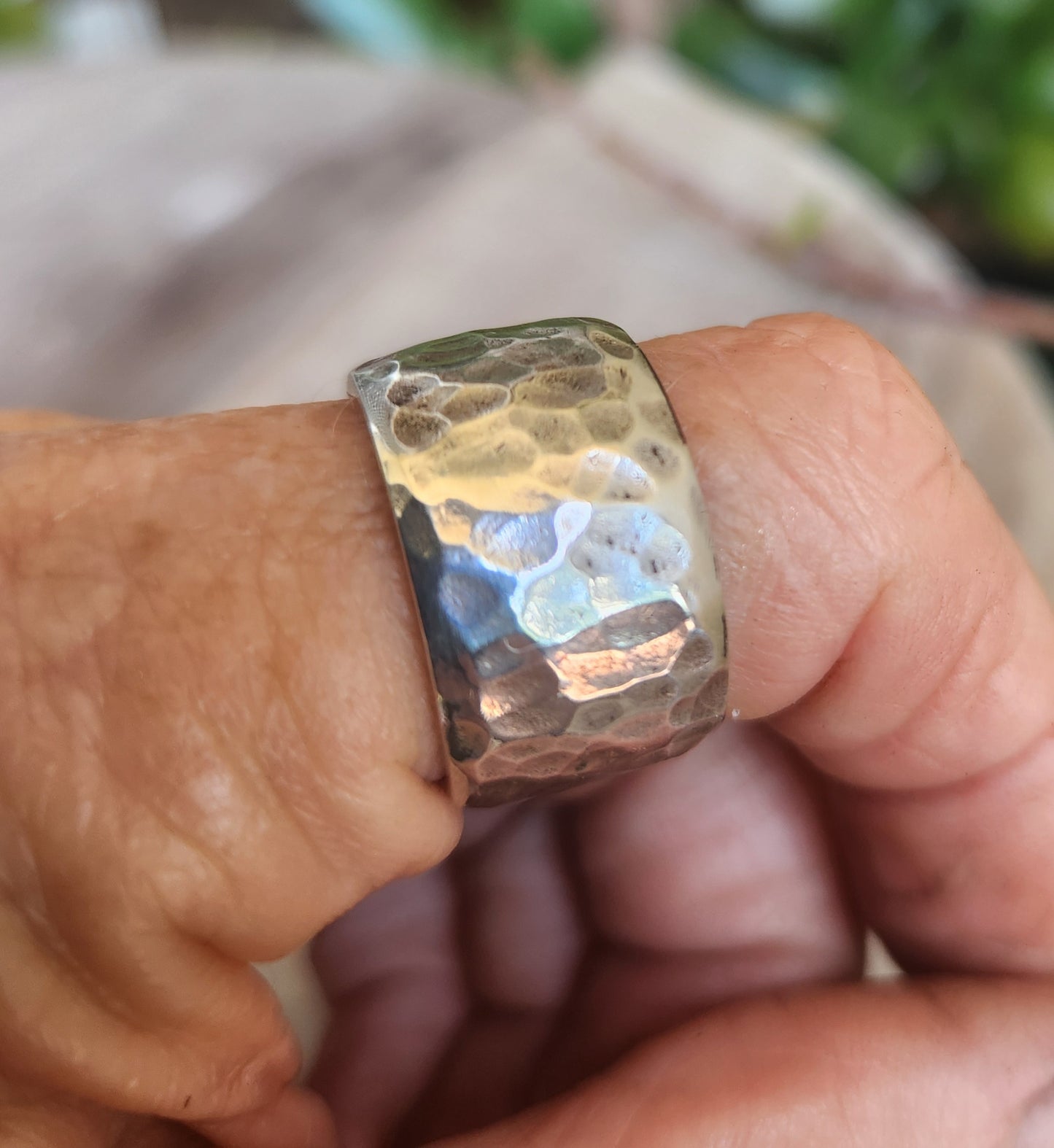 Wide hammered silver ring,925 sterling silver, industrial,nugget