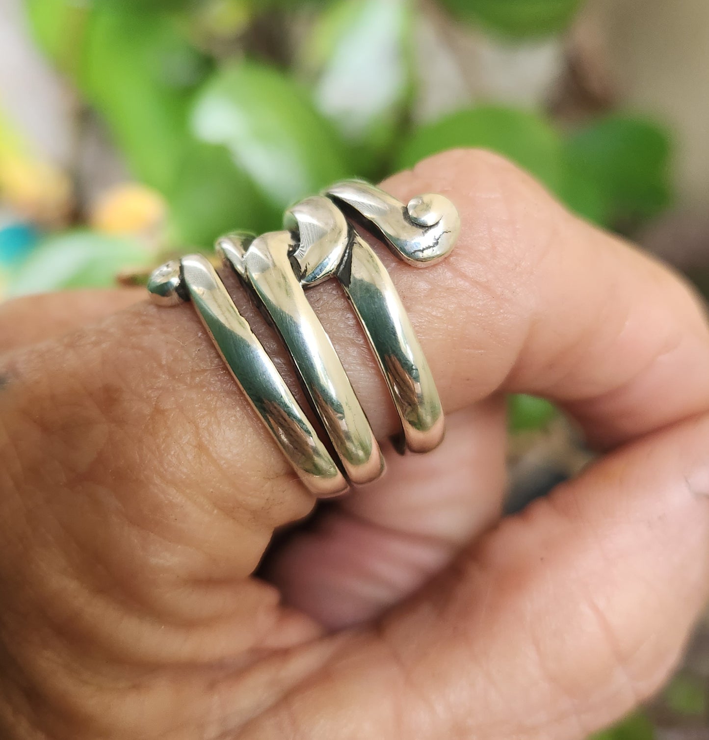 long swirl silver ring,925 sterling,swirl,boho,gypsy,hippy,triple band.