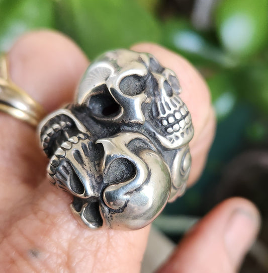 Large Skull ring,925 sterling silver,chunky double skull   steampunk,gothic,Keith Richard's skull, punk,biker,hand made,pirate,medievil,mens fashion,