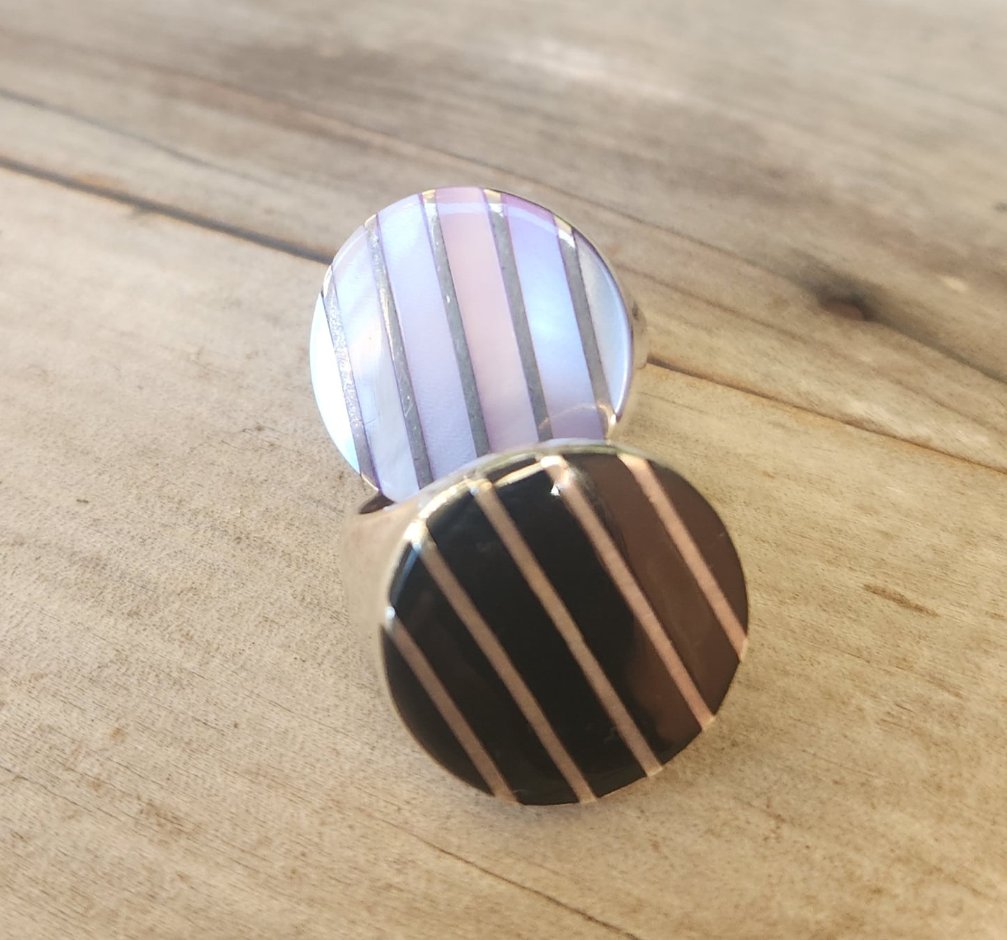 Large round inlay ring,925 sterling silver,black acrylic mosaic