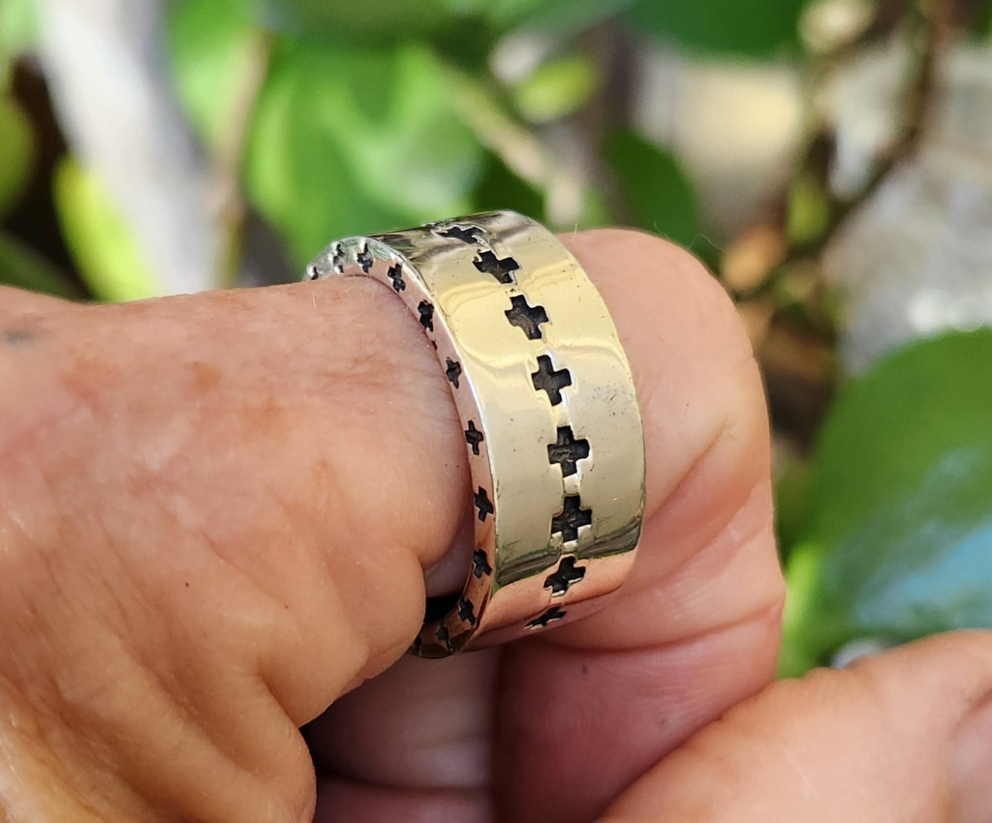 Silver cross ring,925  sterling silver, 10mm wide band even sided cross ring,unisex wedding band, steampunk gothic punk