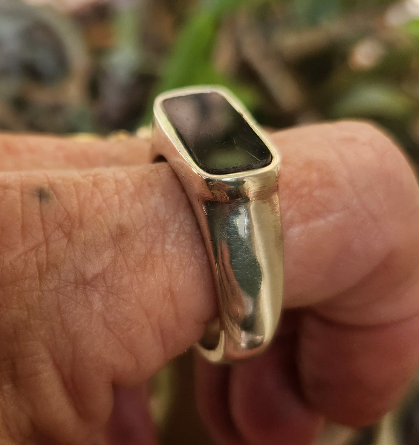Rectangle ring,black acyrlic ring,sterling silver,chunky,handmade,Micheal Hutchence tribute,plain silver signet,Chunky,unisex