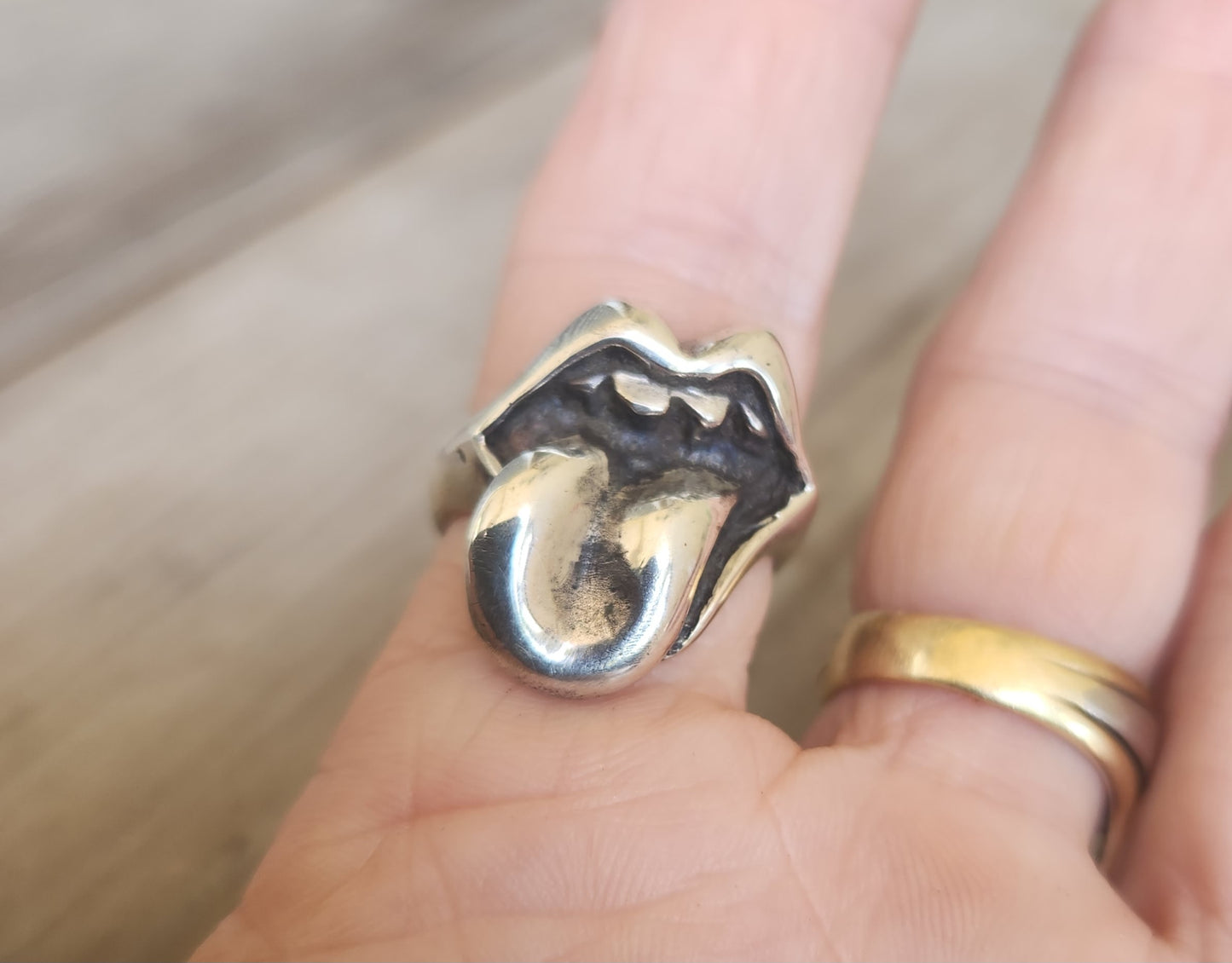 Mouth tongue ring,925 sterling silver,vintage rolling Stone ring.