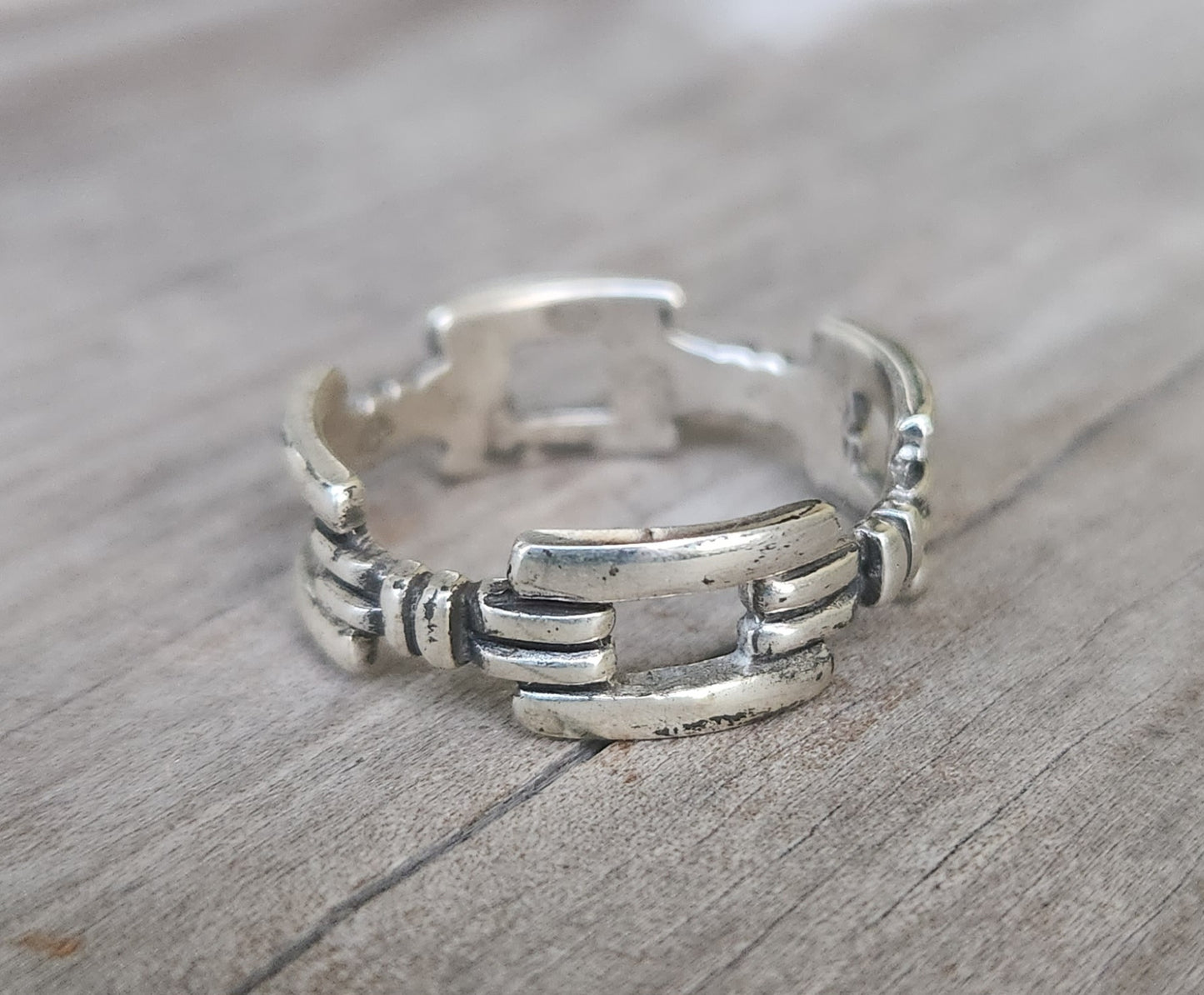 Chain link style ring, 925 sterling silver,fine wedding band,handmade,retro,boho,hipster,