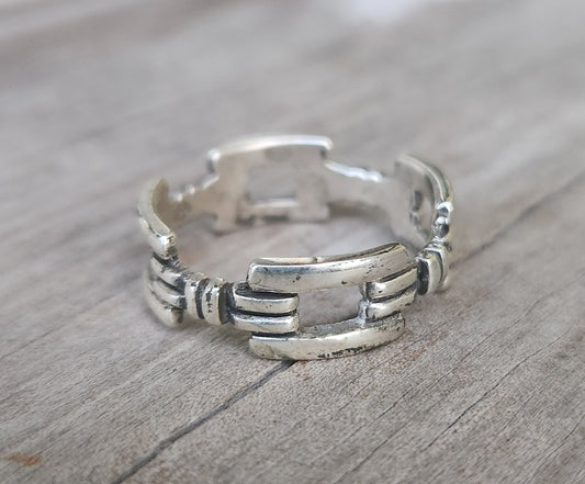 Chain link style ring, 925 sterling silver,fine wedding band,handmade,retro,boho,hipster,