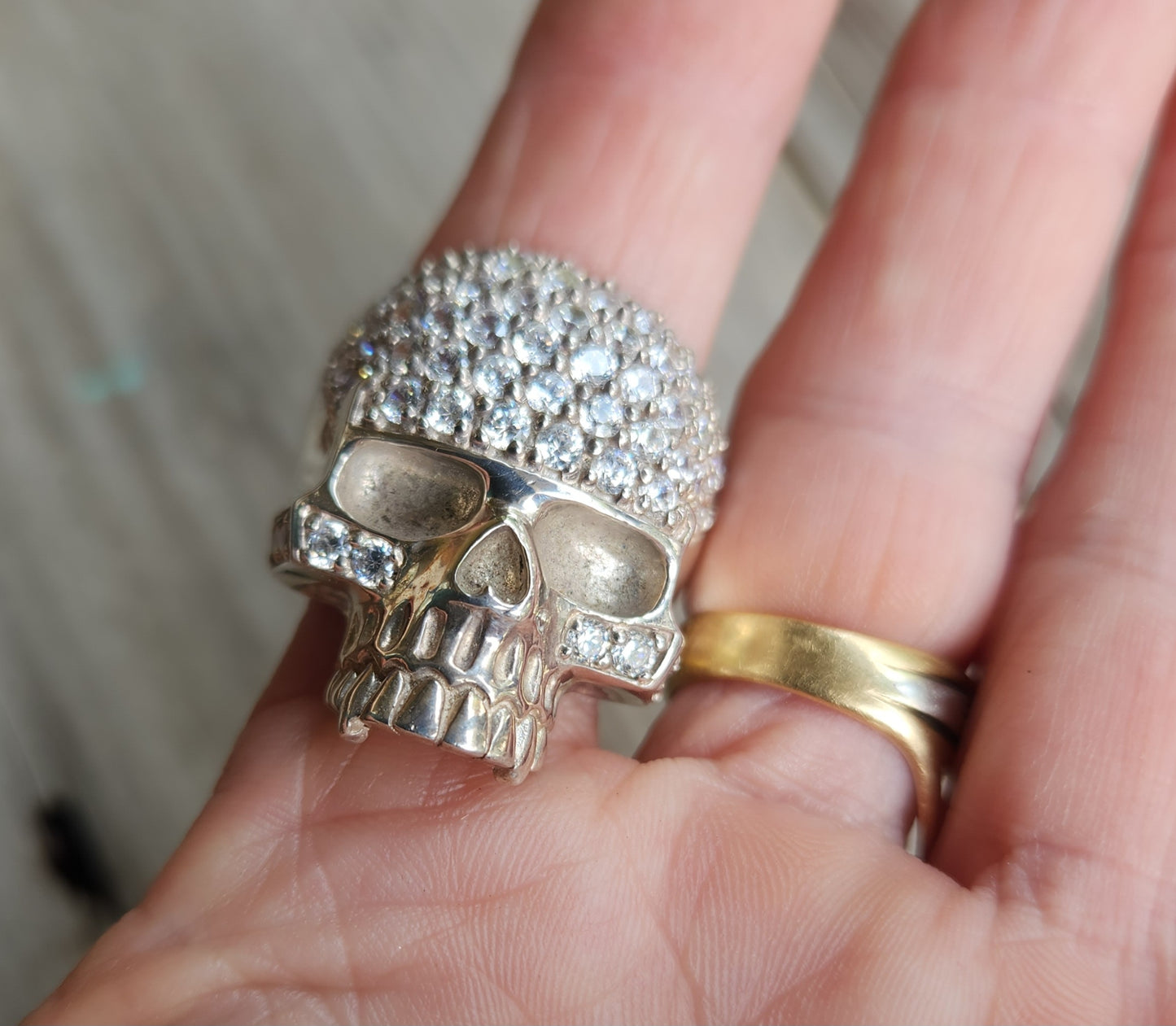 large cz Skull ring,925 sterling silver,gangster,cubic zirconia,handmade,chunky ring
