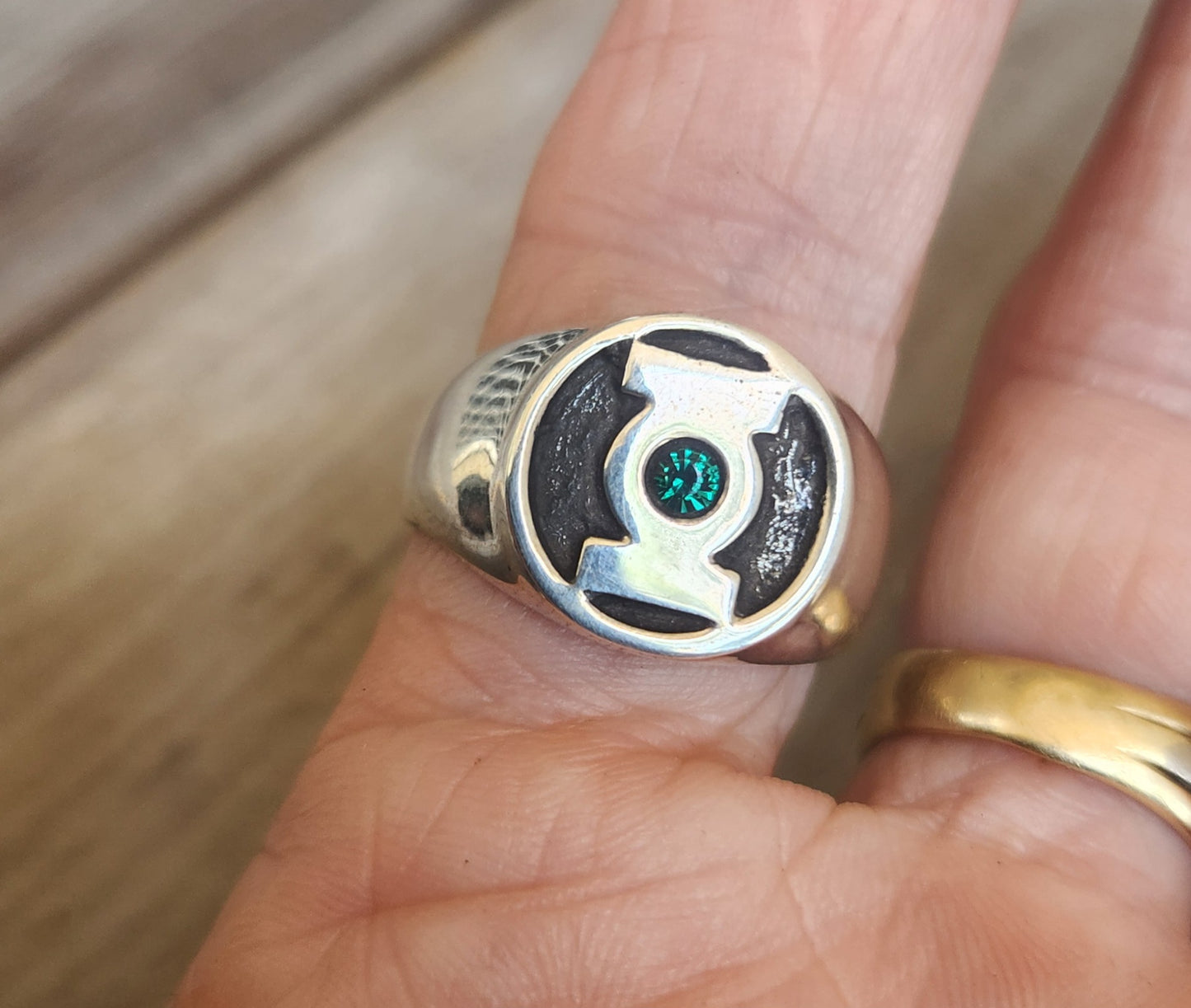 Green lantern ring ,925 sterling silver,DC comics vintage ring,round signet